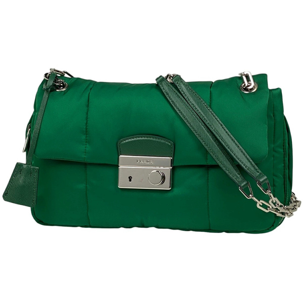 Prada Bomber Chain Shoulder Bag Logo Green - Picture 1 of 7